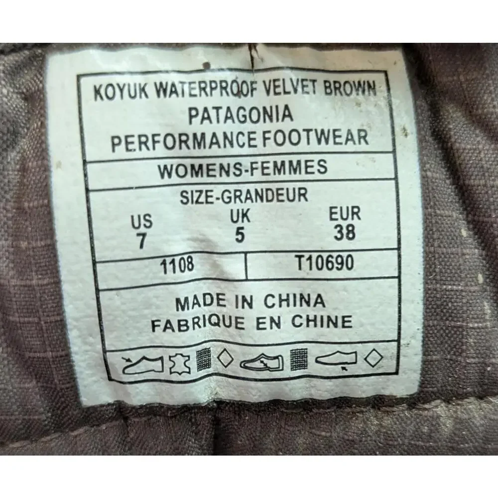 Womens Patagonia Koyuk Waterproof Velvet Brown‎ Leather Snow Boots T10690 Size 7